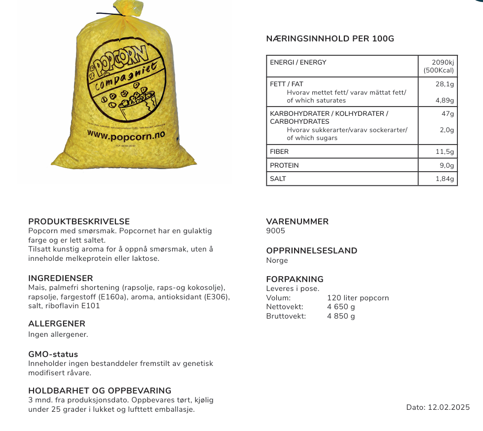 Popcorn i pose 120 l til leie — bilde 2